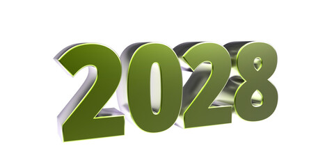 2028 - moderne plakative grüne 3D Jahreszahl mit metallisch schimmerndem Farbverlauf, Neujahr, zukünftige Trends, Technologie, Business, Saison, Jubiläum, Innovation, Geschäftspräsentationen, Schrift