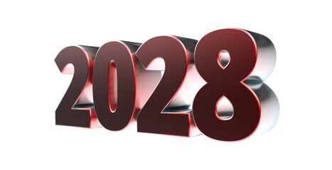 2028 - moderne plakative rote 3D Jahreszahl mit metallisch schimmerndem Farbverlauf, Neujahr, zukünftige Trends, Technologie, Business, Saison, Jubiläum, Innovation, Geschäftspräsentationen, Schrift