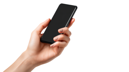 Hand holding a modern smartphone with a blank screen, ideal for showcasing apps or mobile technology.