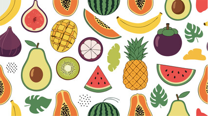 Tropical Fruit Pattern Exotic Summer Fruits Vector Illustration