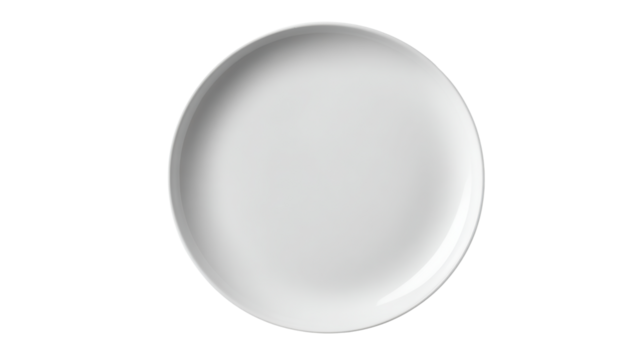 Plain white plate with smooth edges, perfect for showcasing culinary creations, isolated on white background.