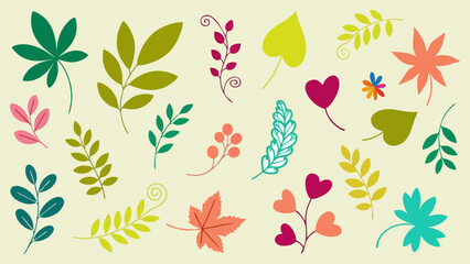 Colorful Leaf and Branch Vector Assortment Botanical Elements for Creative Design