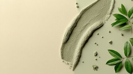 Skincare cream, green leaves placed on a clean white background, with space in the top left for text or a logo. Perfect for beauty, skincare marketing, and brand promotion.