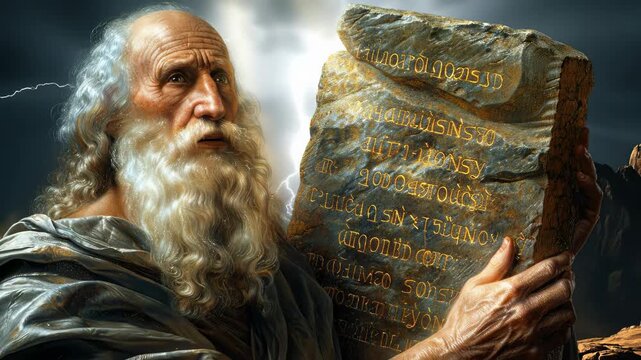 Sinai covenant moment: god grants moses stone tablet, eternal law forms, biblical story, sacred faith, spiritual path, divine decree, holy truth, religious life, faithful guide, chosen nation,