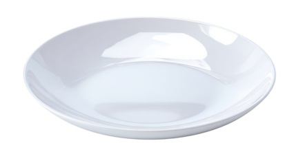 Sleek white plate with a smooth surface, perfect for serving various dishes, isolated on a white background.