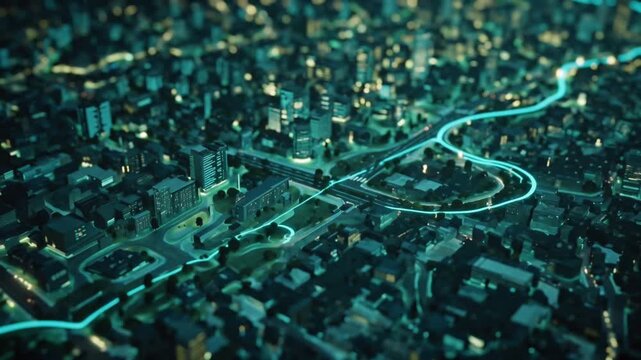 Digital 5g technology overlayed over a cityscape demonstrating modern wireless communications data visualizations futuristic technology city concept Night Big Data Machine Learning Metaverse - Powered by Adobe