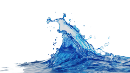 Splashing water with vibrant blue tones, isolated on a black background.