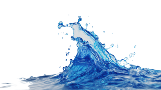Splashing water with vibrant blue tones, isolated on a black background.