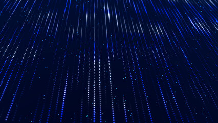 Digital technology background. Directed stream of luminous particles. Big data visualization. 3d rendering.