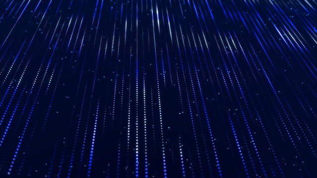 Digital technology background. Directed stream of luminous particles. Big data visualization. 3d rendering.