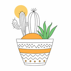 Charming potted cacti and succulent under a warm sun