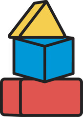Colorful building blocks stacked to create a simple structure, symbolizing creativity and construction.