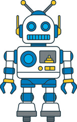Friendly cartoon robot with blue accents and expressive eyes, ready for action.