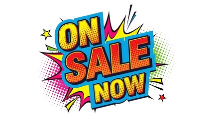 Bright comic book style banner announces an event is on sale now.