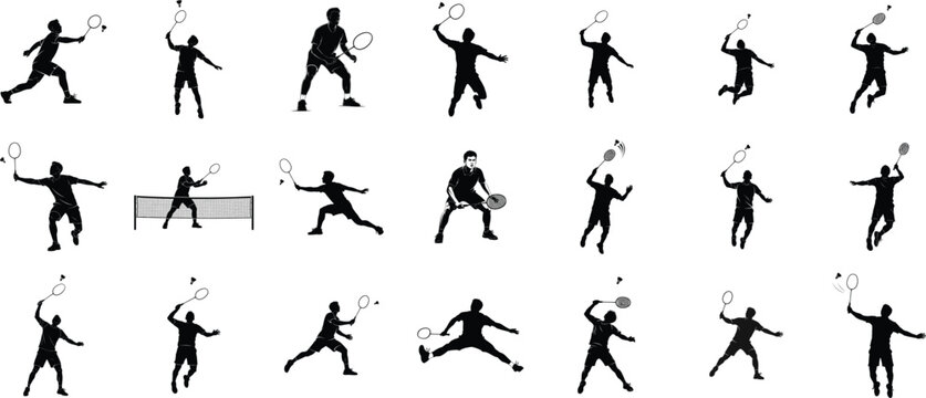 Black vector silhouettes set of women playing tennis, running, and doing various sports poses illustration - Powered by Adobe