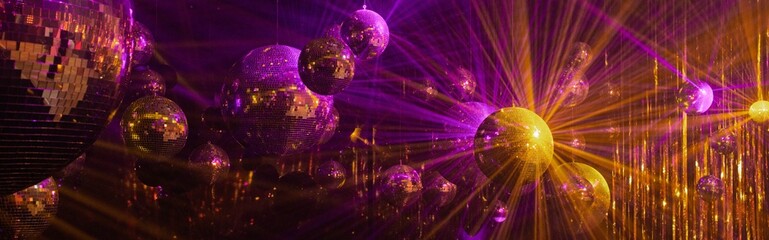 Disco show background banner with mirror balls