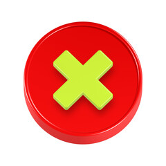 3d rendering icon yellow cross mark red button