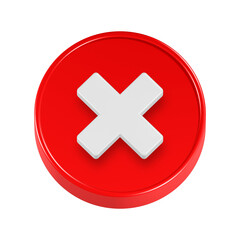 3d rendering icon cross mark in red button