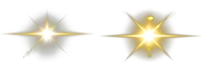 Gold glowing star on transparent backdrop. Christmas light effect. sunlight with ray. glitter and glare. bright flash.lens flare light effect. spotlight spark.Sunlight, Shiny stars, glowing sparks. 