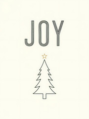 christmas poster with joy text and minimalist tree, elegant holiday card design with gold star on neutral background
