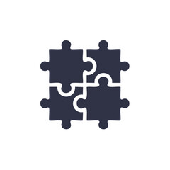 Obraz premium Four dark puzzle pieces interlocked together, conceptual teamwork and solution.