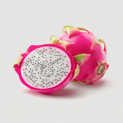 Vibrant Dragon Fruit: A close-up shot of a dragon fruit, sliced open to reveal its juicy interior, showcasing its unique texture and the exotic appeal.