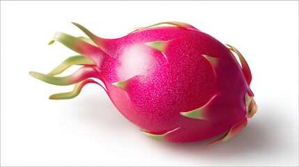 Dragon Fruit Delight: A vibrant dragon fruit, with its striking pink skin and lush green accents, sits alone. A delicious tropical fruit for healthy eating