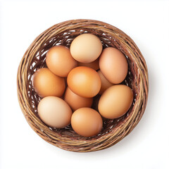 Breakfast Delight: A rustic basket brimming with fresh eggs, a symbol of wholesome nutrition and the simple pleasures of a hearty meal.