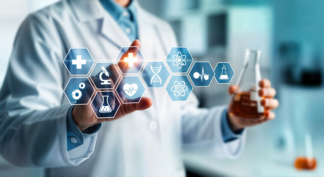 doctor pressing modern medical type of buttons