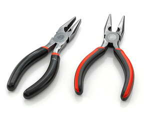 Fototapeta premium A set of two professional long-nose pliers for repair and crafting, isolated against a clean white studio background
