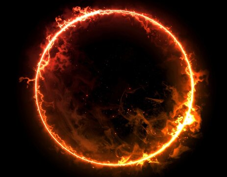 A glowing, fiery ring with sparks and embers against a dark, smoky background