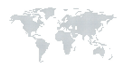 halftone dotted world map vector, continents illustrated with black and white dot pattern, ideal for global geography graphics, digital infographics, travel projects, education, and map-based design.