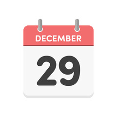 12月29日･December 29の日めくりカレンダーのアイコン - 12/29の日付入り英語の暦
