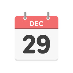 12月29日･DEC 29の日めくりカレンダーのアイコン - 12/29の日付入りの赤い色の英語の暦