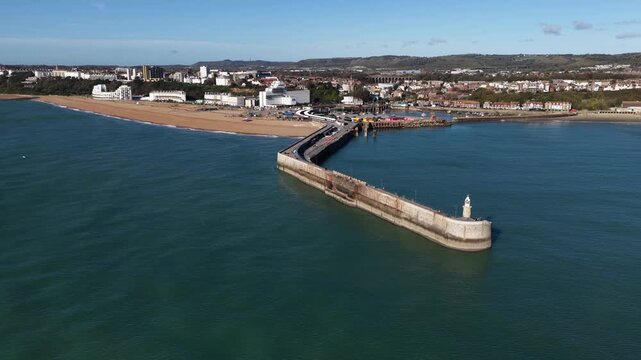 Harbour arm at Folkstone, United Kingdom, pier running in the sea.