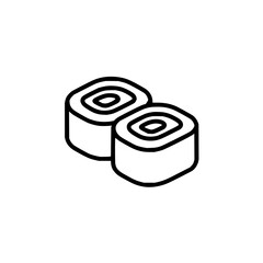 Two simple black and white outline icon of sushi roll pieces
