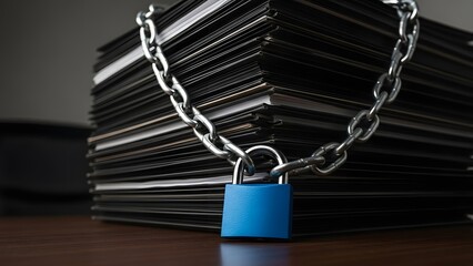 Secured Documents A ChainLocked Pile of Files on a Desk.
