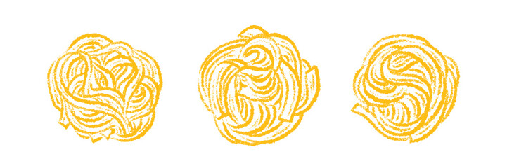 Tagliatelle set. Fettuccine drawn crayon texture