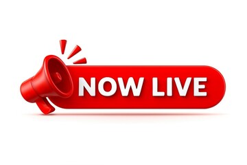 Bright red announcement banner with a megaphone and the words now live in bold white lettering