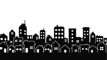 Obraz premium Cityscape Silhouette with Houses and Buildings Illustration