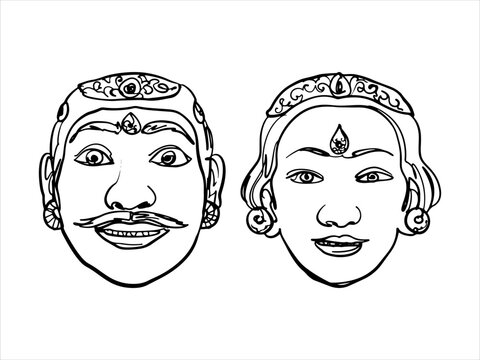 Balinese mask sketches premium vector line art