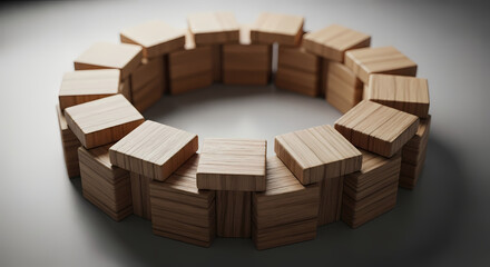 木のブロックを集めて作られた丸