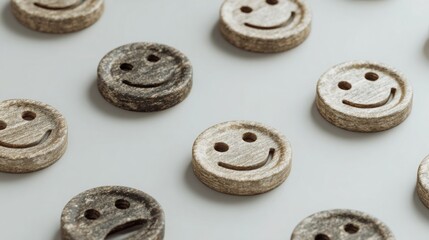 Obraz premium A collection of unique wooden buttons showcasing natural textures and variations in shape and color