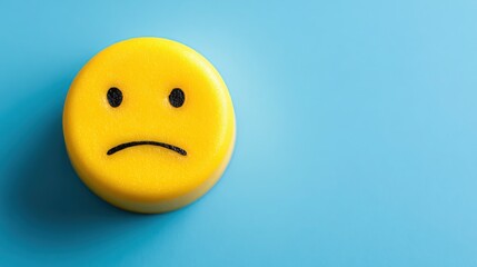 Bright yellow smiley face on a blue background representing happiness and positivity in a fun and colorful design concept