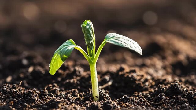 Sprout Emerges Tiny seedling reaching for sunlight in fertile earth.