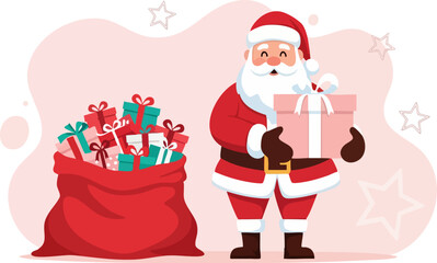 Modern Flat Vector: Santa Claus with a Giant Gift