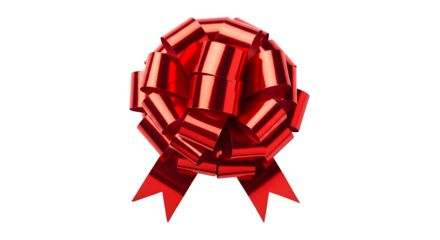 Shiny red metallic gift bow, perfect for wrapping presents for birthdays, holidays, or any special occasion, isolated on transparent background