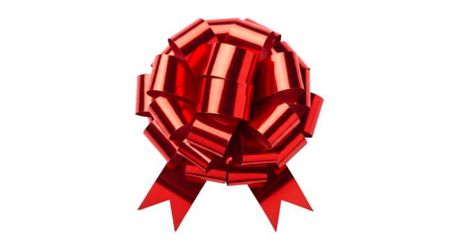 Shiny red metallic gift bow, perfect for wrapping presents for birthdays, holidays, or any special occasion, isolated on transparent background