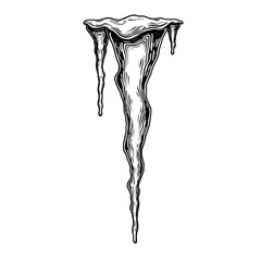 Twisting long icicle with multiple drops frozen in motion. Concept of winter frost and detailed holiday decor - cold - seasonal