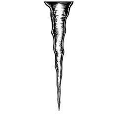 Vertical icicle with dripping frozen shape and pointed tip. Concept of winter frost and seasonal cold decoration - ice - seasonal